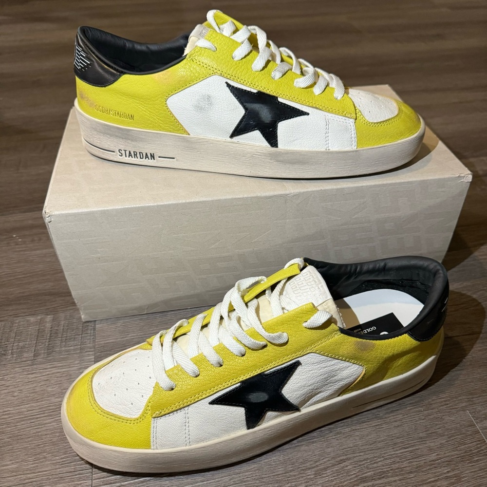 Golden Goose Stardan Nappa and Waxed Leather in Citronelle White Black Sneakers